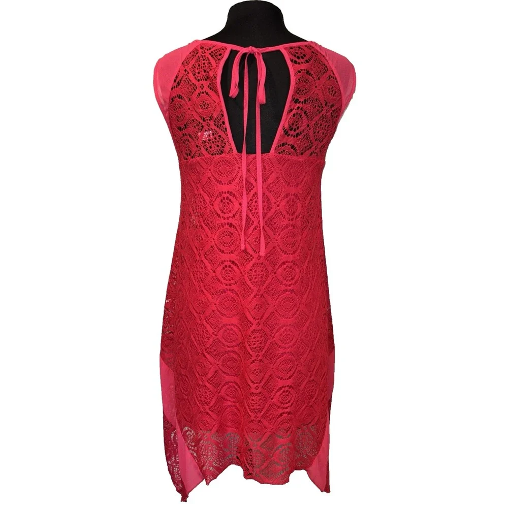 Yest Lace‎ Overlay Sheath Dress Size 6 Pink Handkerchief Hem Sleeveless Festival